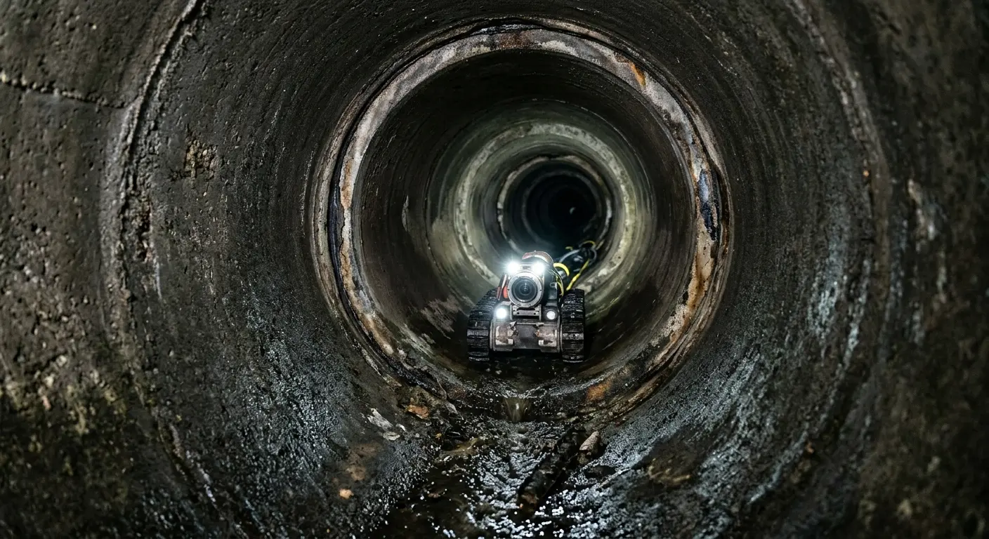 Robotic sewer camera inspecting pipe interior for Sewer Line Cleaning in Channelview